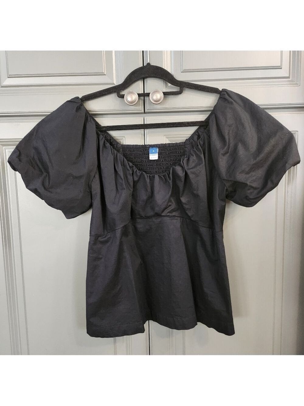 Old Navy Black Puff-Sleeve Peasant Top Size Medium